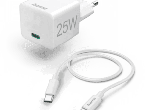 Mini karikues i shpejtë Hama me kabllo USB-C, PD, 25W, 1.5m, i bardhë