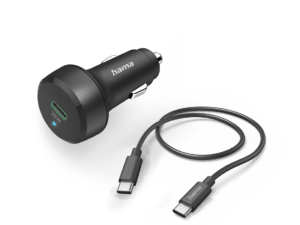 Karikues i shpejtë Hama, për veturë, me kabllo karikimi USB-C, PD/QC, 25 W, 1 m, i zi
