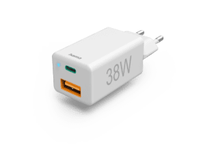 Karikues i shpejtë Hama, 1x USB-C PD, 1x USB-A QC, mini karikues, 38 W, i bardhë