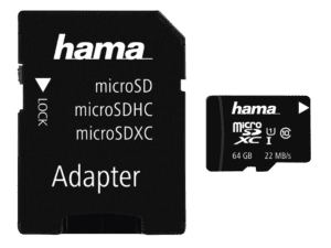 Kartelë memorie Hama microSDXC 64GB Class 10 UHS-I 80MB/s+ Adapter, 124140