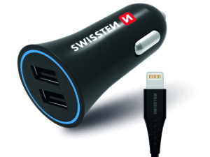Karikues makine Swissten, 2.4A , 2x USB+kabllo 1.5m Lightning, e zezë