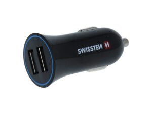 Karikues makine Swissten, 2.4A, 2x USB+kabllo 1.2m USB-C, e zezë