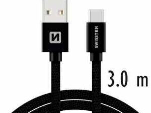 Kabllo tekstili Swissten USB-C, 3.0m, e zezë