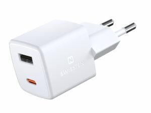 Karikues Mini Swissten, USB-C + USB, PD, GaN, 30W, i bardhë