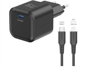 SWISSTEN Karikues GaN 1x USB-C, 35W POWER DELIVERY + Kabllo USB-C/LIGHTNING 1,2M