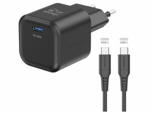 Karikues SWISSTEN, GaN 1x USB-C, 20W PD, me kabllo Type-C/Type-C, I zi