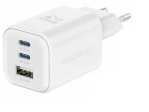 Karikues SWISSTEN, GaN 2x USB-C, 65W PD + 1x USB-A 18W, QC, i bardhë