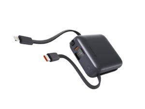 Power Bank Swissten 10000mAh me kabllo USB-C dhe Lightning, i argjendtë