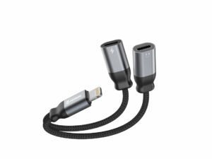 Pershtates audio per karikim SWISSTEN TEXTILE LIGHTNING M/ 2x LIGHTNING F, 0.12M I zi