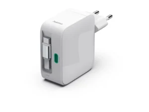 Karikues i shpejtë Hama, GaN, 2x USB-C, kabllo karikimi e tërheqshme, PD, 30W, e bardhë