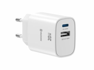 Karikues SWISSTEN EDGE GaN 1x USB-C PD 20W + 1x USB-A 18W QC, I bardhë