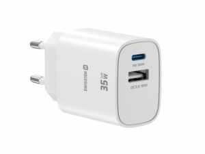 Karikues SWISSTEN EDGE GaN 1x USB-C PD 35W + 1x USB-A 18W QC i bardhë