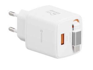 Karikues Swissten SlideCHARGE GAN 30W, 1× USB-A 18W me kabllo USB-C 0,75 M